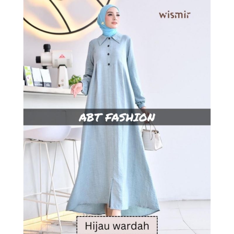 Wismir Gamis Kerah Polos Linen Kirana Import Busui dan Wudhu Friendly Warna Hijau Wardah - ABT FASHI
