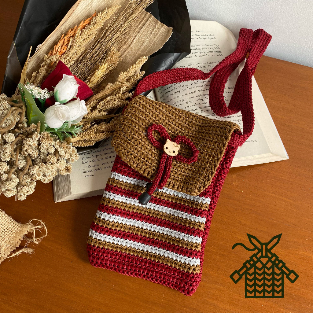 Tas rajut hp murah // tas hp rajutan cantik // oleh-oleh rajutan bandung // slingphone rajut pita