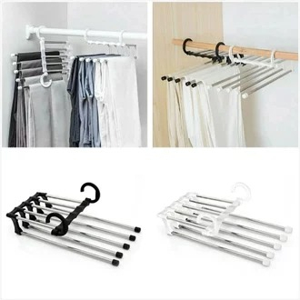 BISA COD MAGIC HANGER 5 IN 1 STAINLESS - GANTUNGAN BAJU HANDUK CELANA LIPAT HANGER 5 IN 1 STAINLESS HANGER