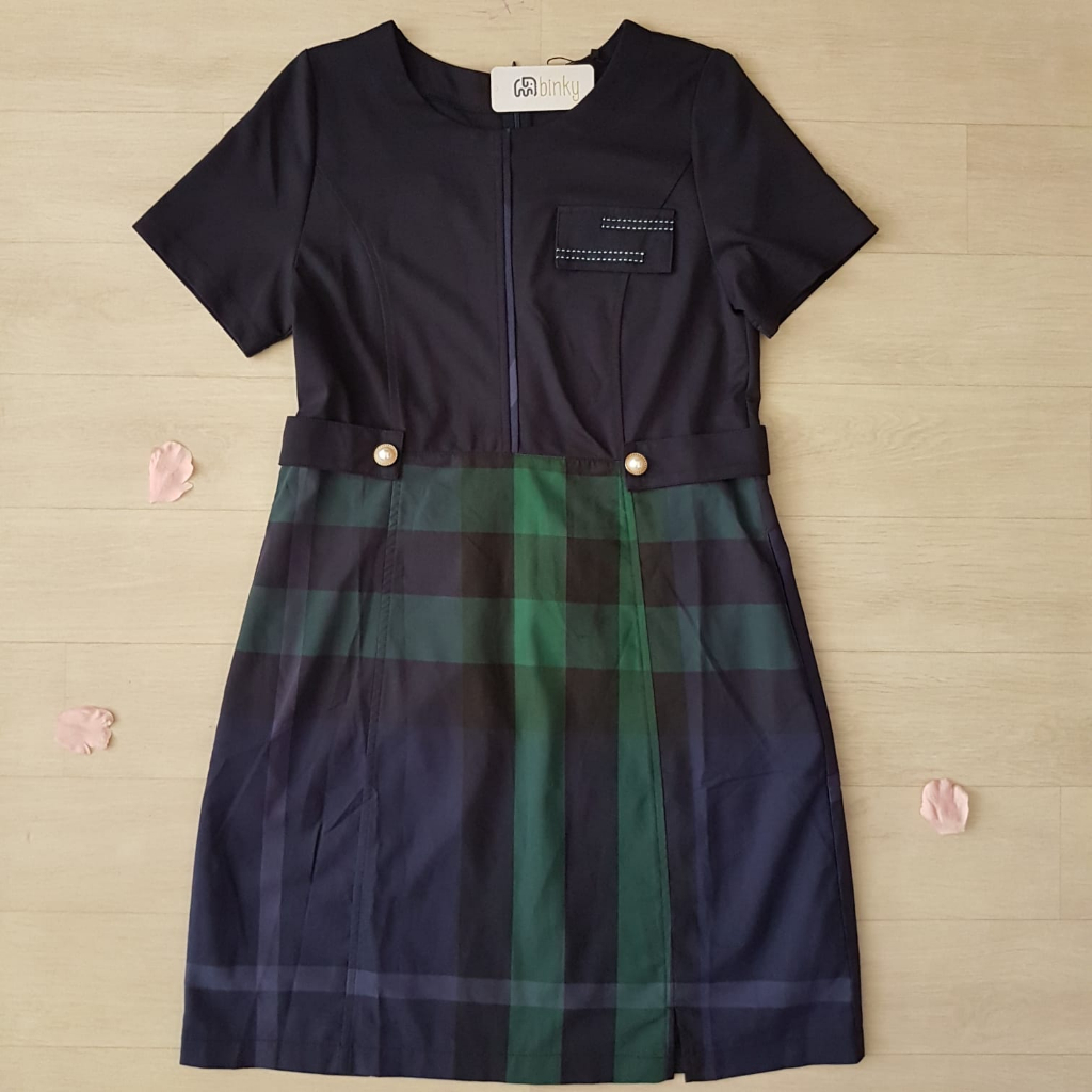 Dress Wanita Import " Fayra " Size  S Warna Navy dengan Motif Blueberry