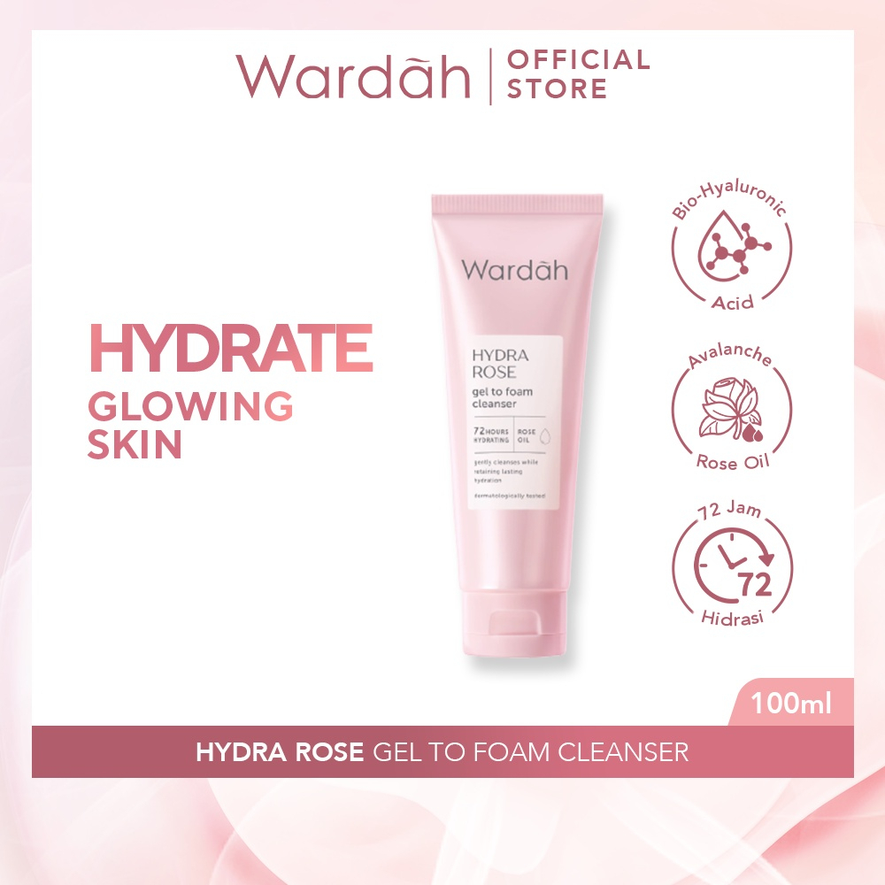 Wardah Hydra Rose Gel to Foam Cleanser 100 ml - Wardah Facial Foam Hydra Rose - Facial Wash Kulit Ke