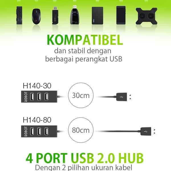 ROBOT H140-80 4 Ports USB HUB 80cm - Garansi Resmi 1 Tahun