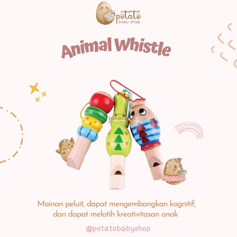 Wooden Animal Whistle Toys - Mainan Peluit Musik Tiup Anak