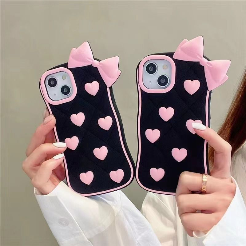 Soft Case 3D Black Love Pita untuk IP X XR XS 11 12 13 14