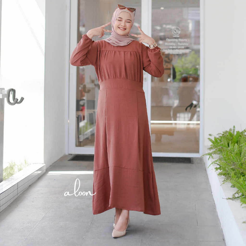 Hye-jin Dress Bahan Crinkle Airflow – Long Dress Korea Wanita Terbaru