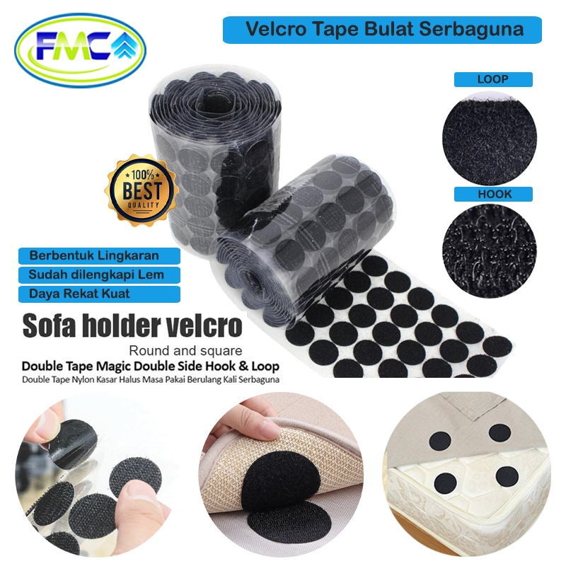 Velcro Tape Bulat Adhesive Strong Double Tip 2 Lem Dua Sisi Perekat Kain Warna Serbaguna