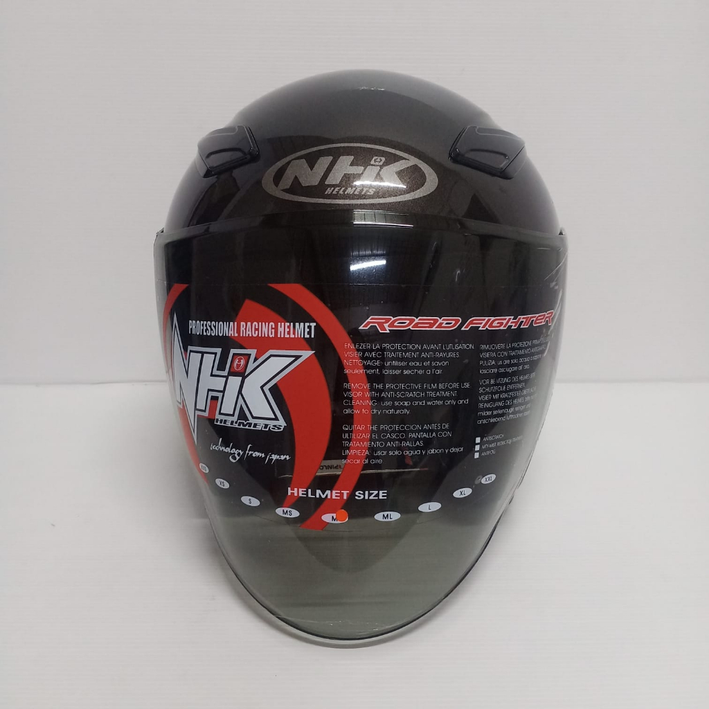 NHK R1 SOLID SINGLE VISOR GUNMETAL HELM OPEN FACE VISOR LIGHT SMOKE