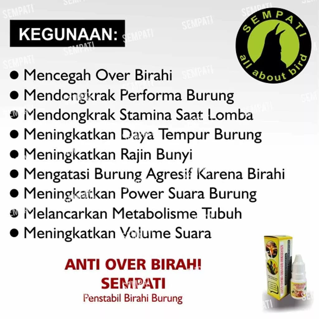 ANTI OVER BIRAHI SEMPATI 10ML VITAMIN ALAMI BURUNG LOVEBIRD JUARA CEGAH OVER BIRAHI NGEKEK KONSLET