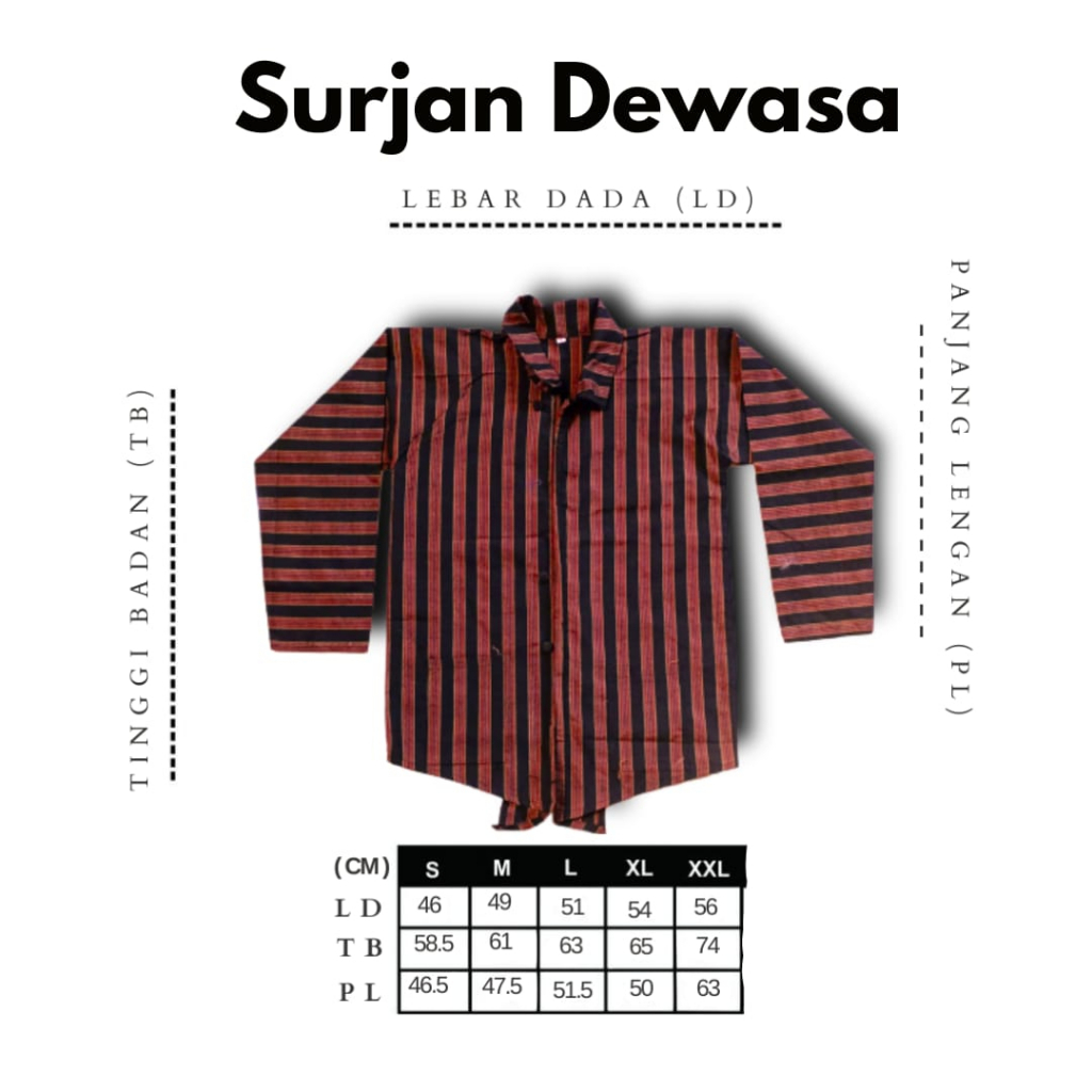 Baju Surjan PRIA dan Kutubaru WANITA Dewasa Size S M L XL XXL Baju Tenun Lurik