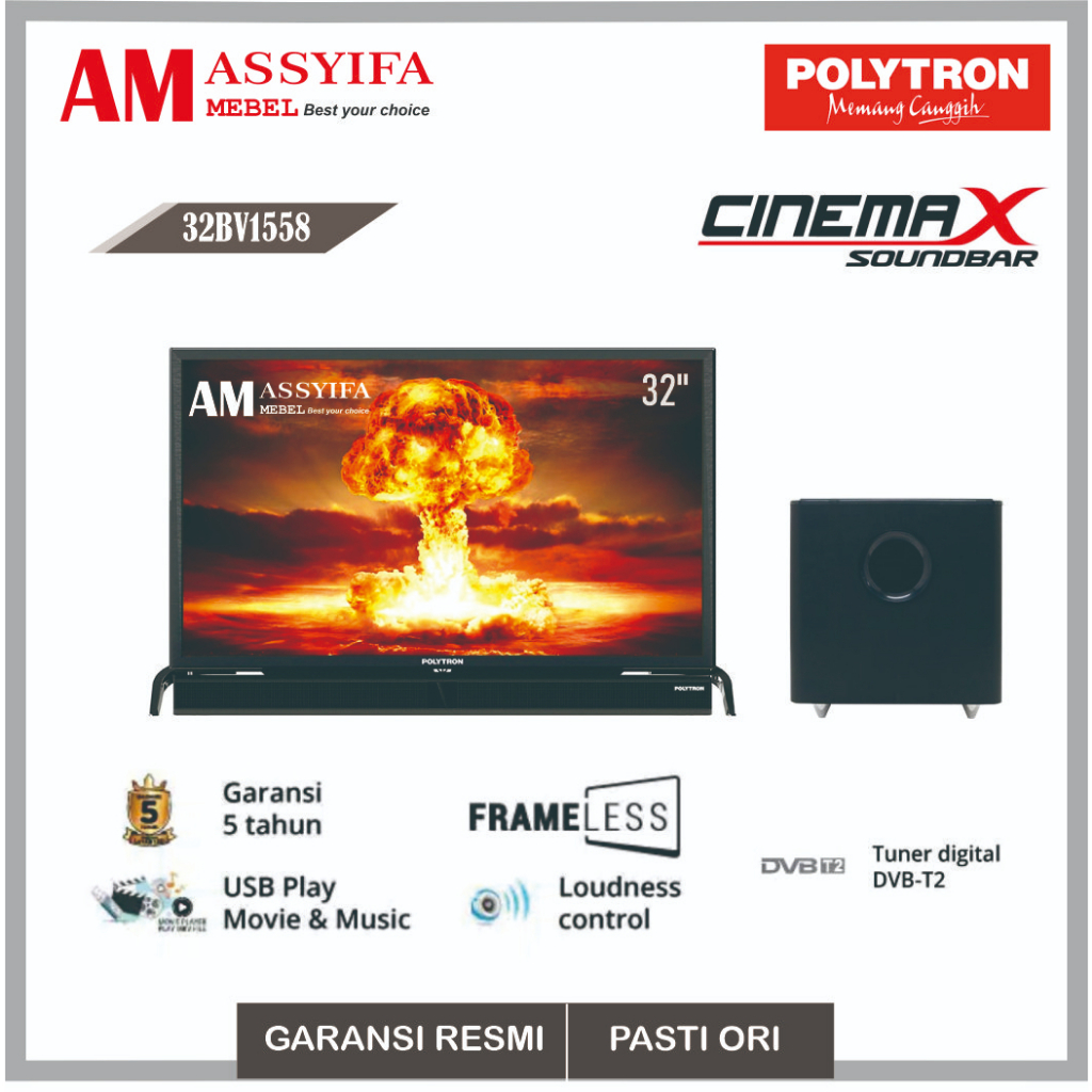 LED TV POLYTRON 32BV1558 +SPEAKER SOUNDBAR