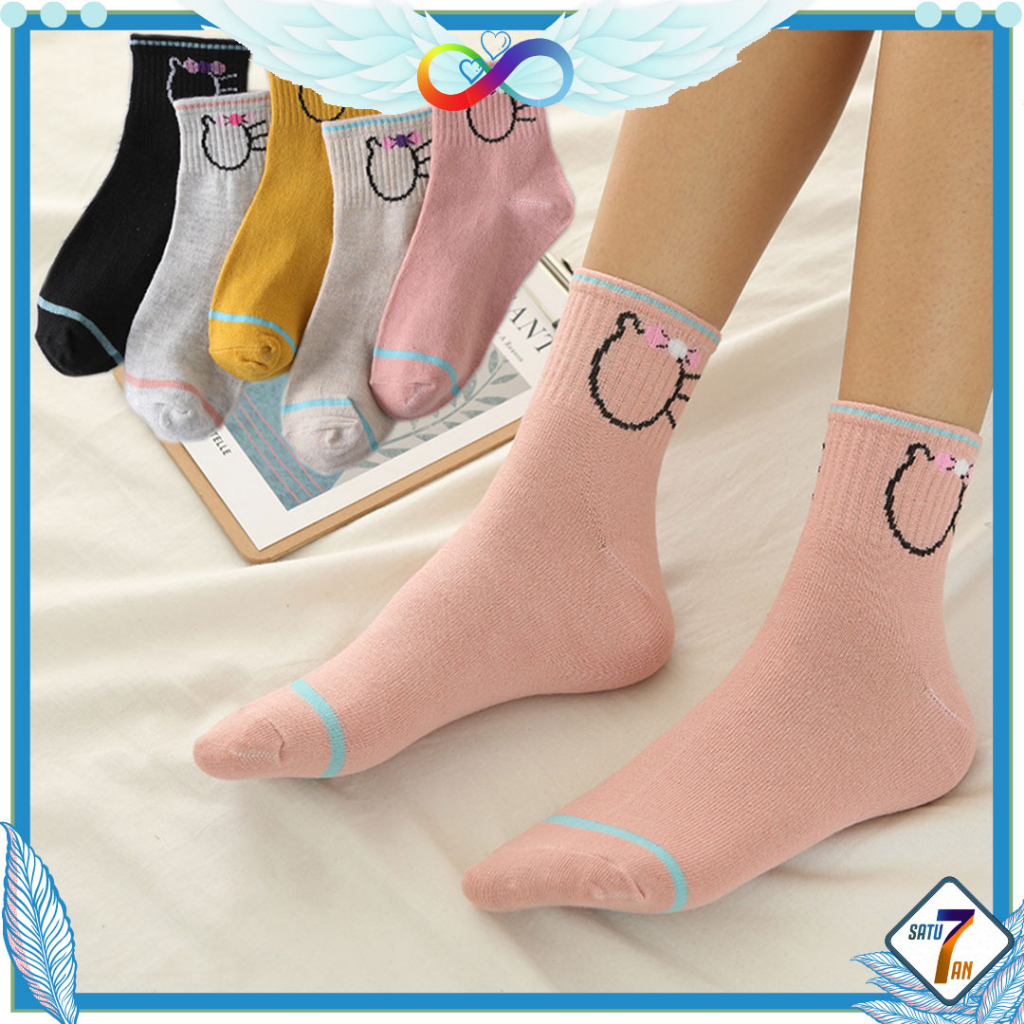 Kaos Kaki Ankle Unisex Kaos Kaki Pendek Semata Kaki Motif Kucing Fashion Korea Cute Short Socks Satu7an KK32