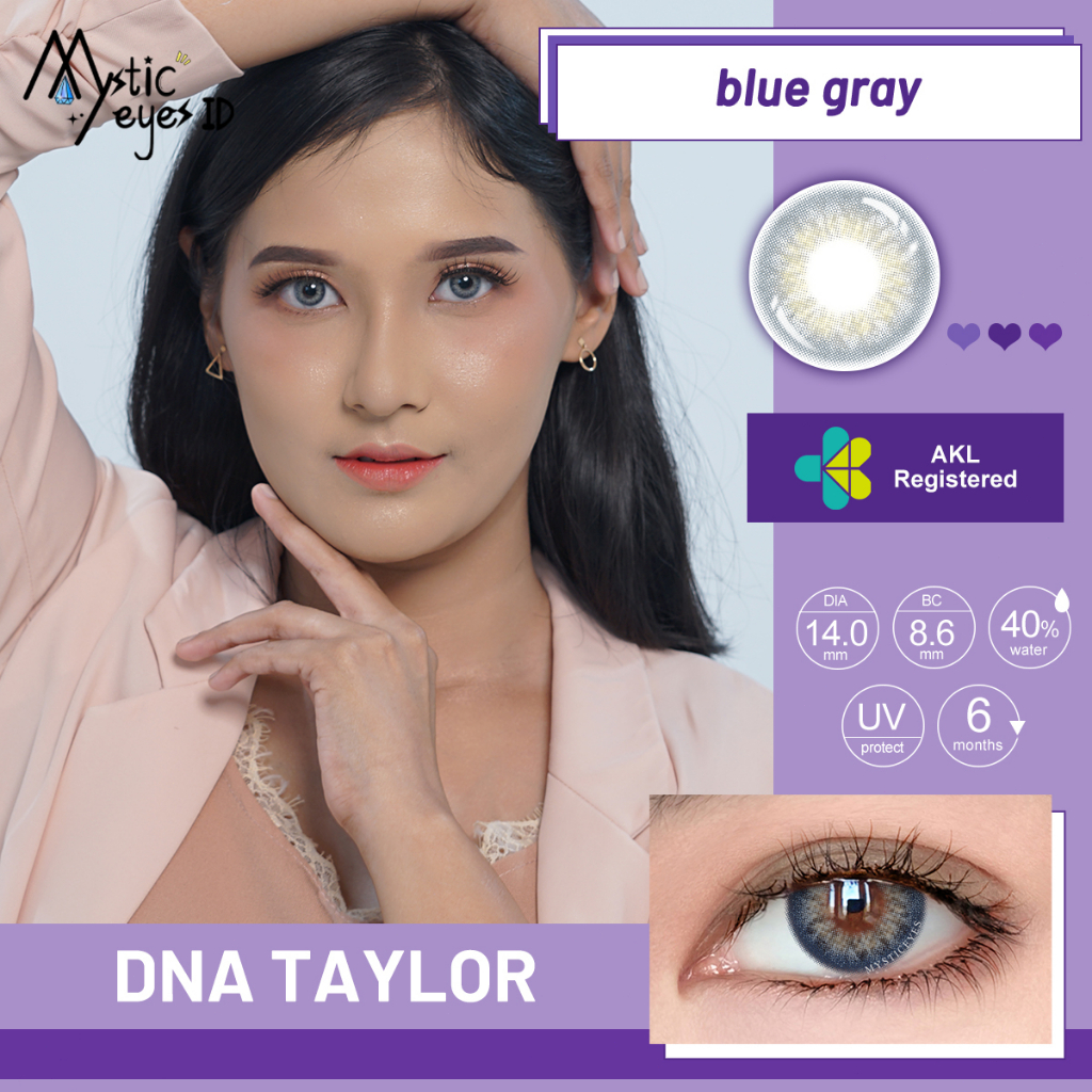 [✅COD] MYSTICEYES SOFTLENS DNA TAYLOR SERI BLUE GREY  LENSA KONTAK MINUS 0-8.00 14.0 MM