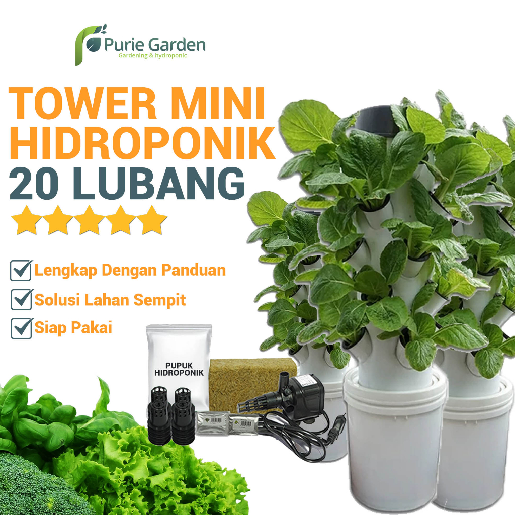 Paket Hidroponik Tower Hidroponik Mini/Mini Garden Tower 20Lubang PG KDR