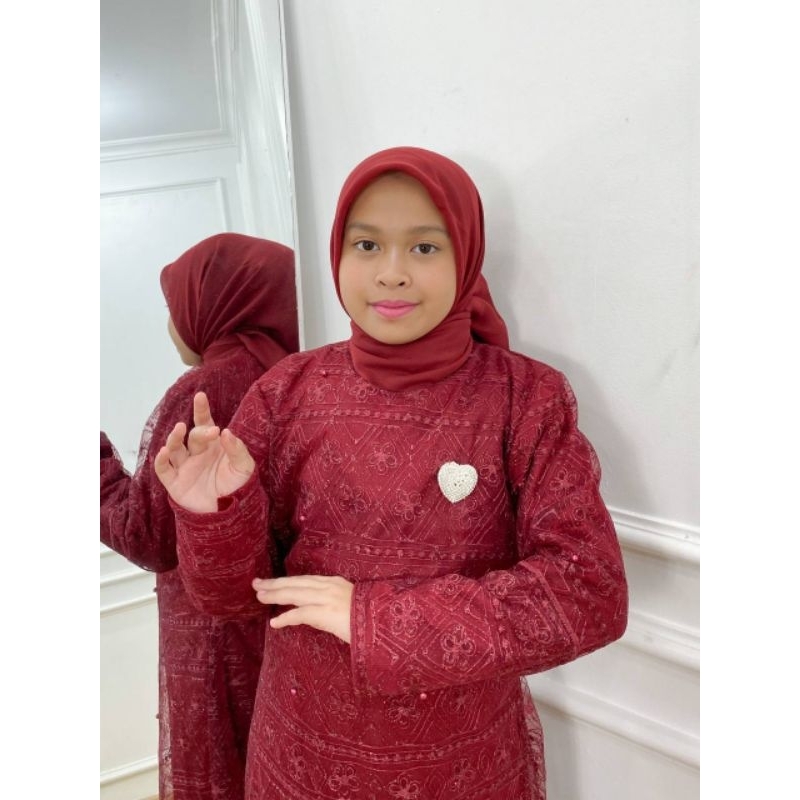 PB Prilly Busana - ALINDA ANAK DRESS DUYUNG TILE BORDIR MIX CERUTY MALAYSIA - GAMIS COUPLE IBU ANAK - GAUN SERAGAM MOMS KIDS - GAUN ANAK - GAUN ANAK PESTA