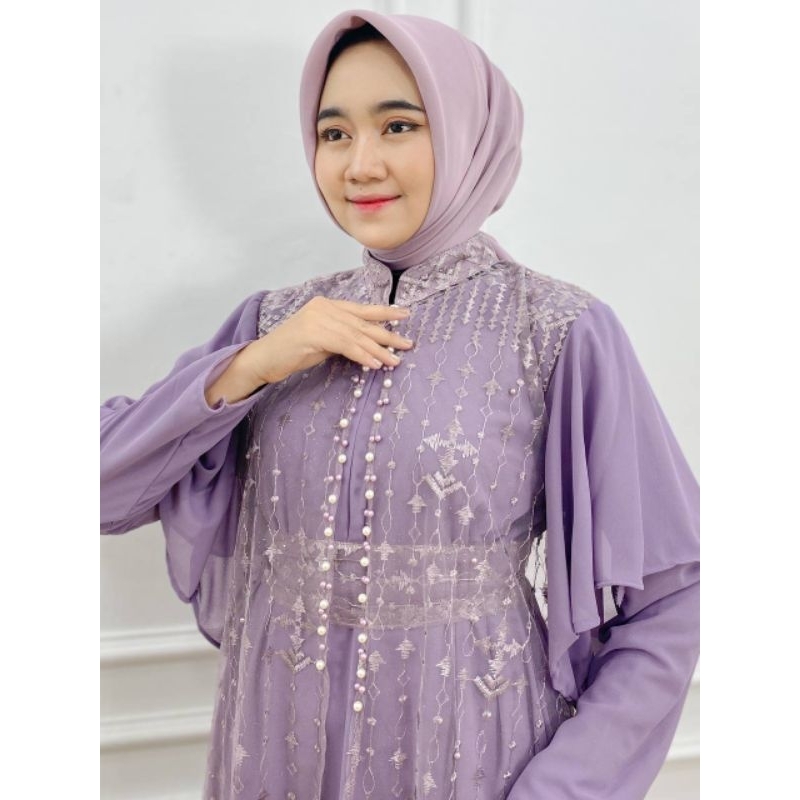 PB Prilly Busana - LAURA SET 3in1 DEWASA - GAMIS SET OUTER TILE BORDIR MUTIARA - GAMIS PESTA