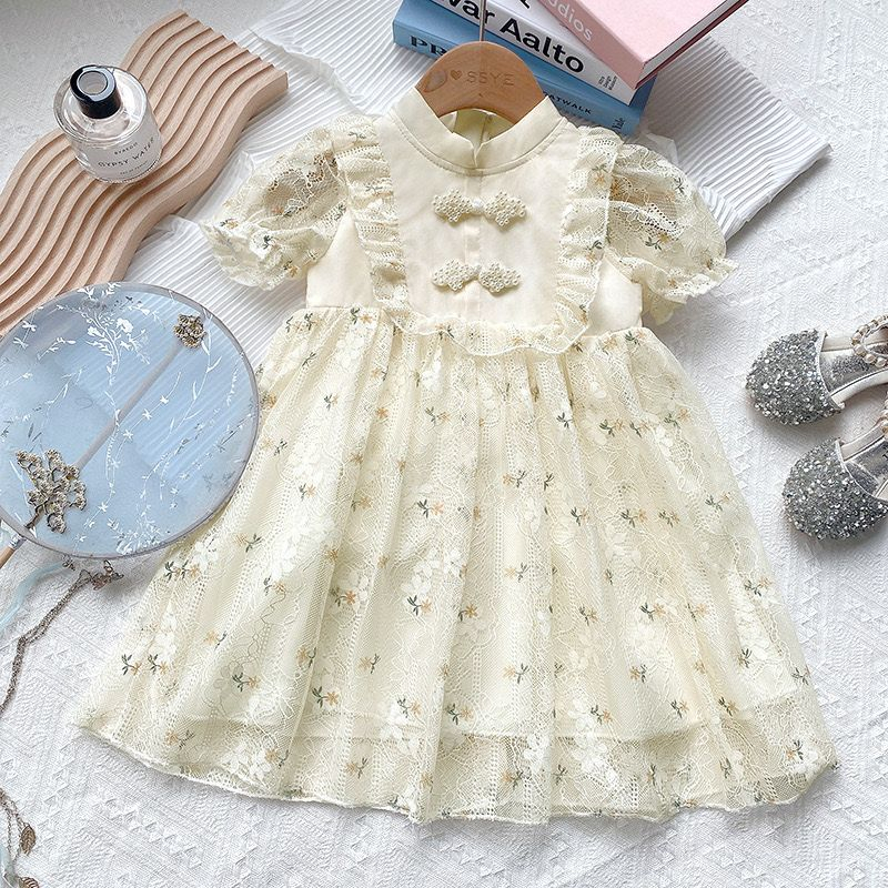 Dress Cheonsam Anak Perempuan Motif Tile Bunga