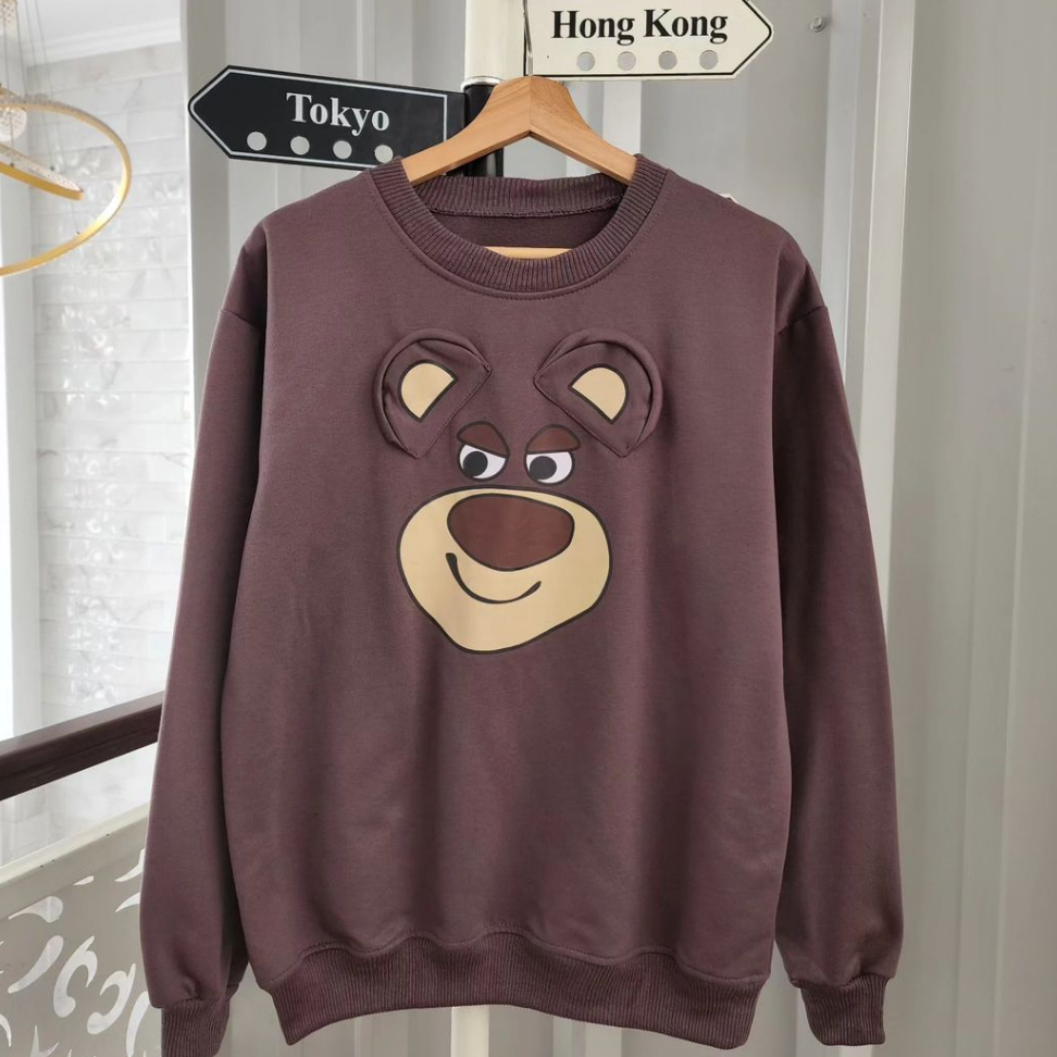 Crewneck Motif Lotso Ear Sweater Remaja Dewasa Gaya Terbaruu Bahan Fleece