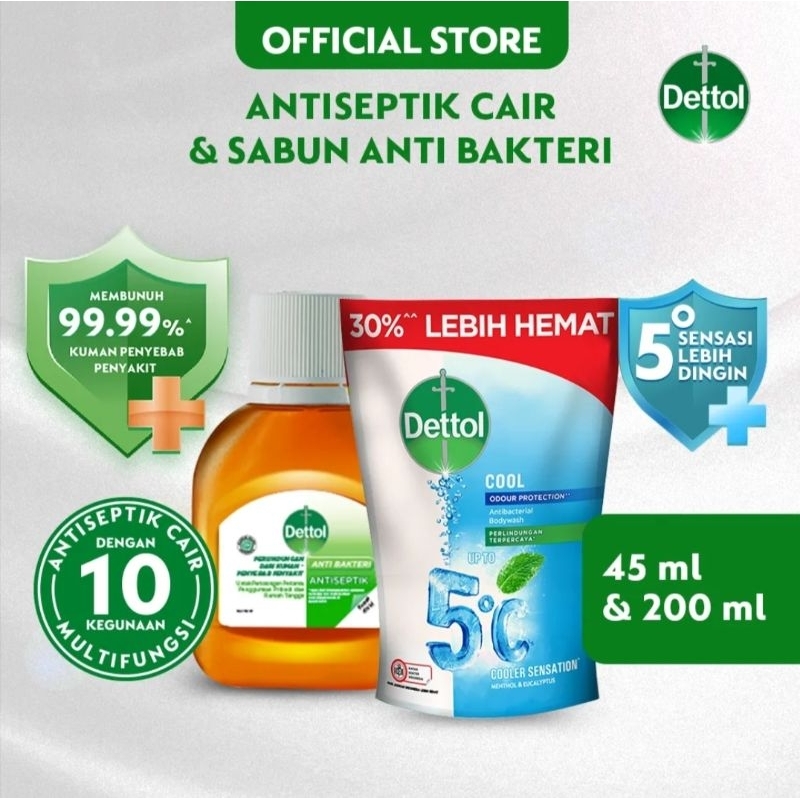 Dettol Antiseptik 45ml + Sabun Mandi Cair Cool 200ml