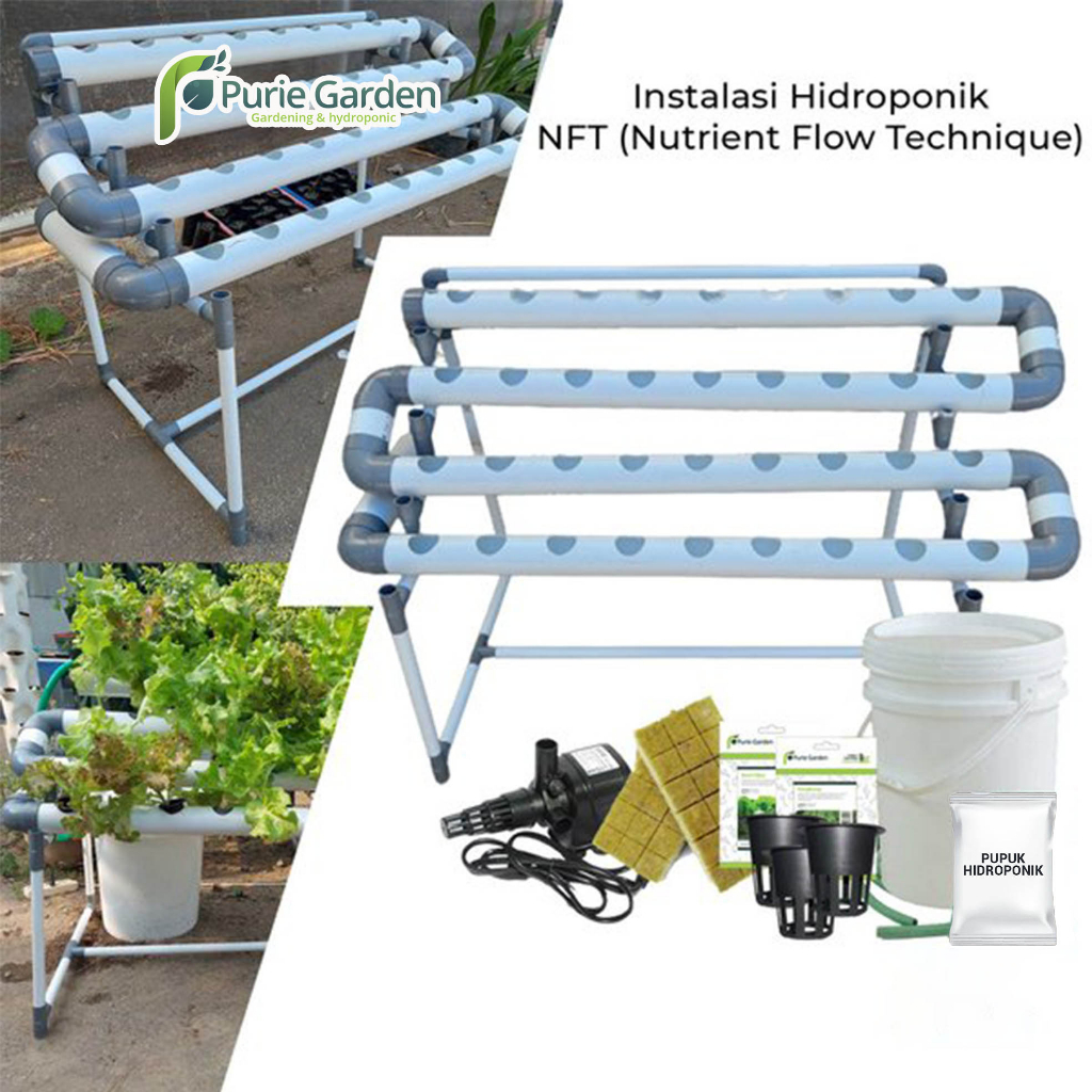 Paket Instalasi Modul Hidroponik DFT NFT Food Grade 36 Lubang Purie Garden PG SBY