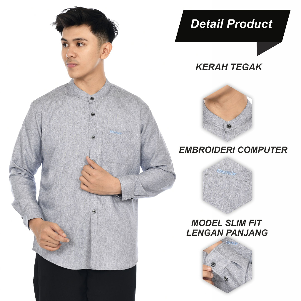 Kemeja Koko Pria Kemko Katun Madinah Premium Lengan Panjang Kerah Chiangi Model Basic Polos