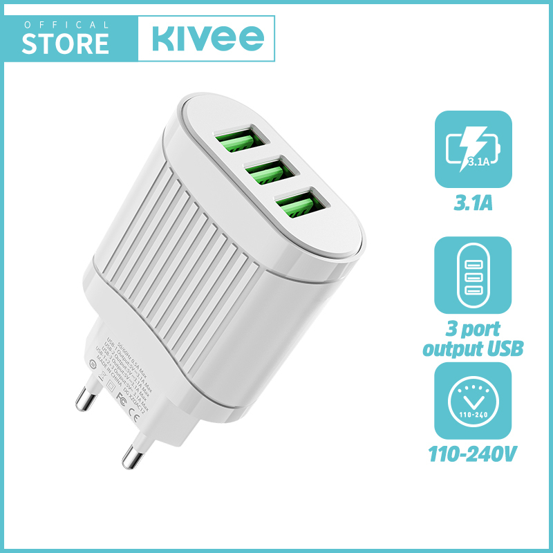 KIVEE Charger Fast charging USB*3 KV-AE106 For iphone Xiaomi Vivo OPPO Huawei Samsung-KV-AE106-White