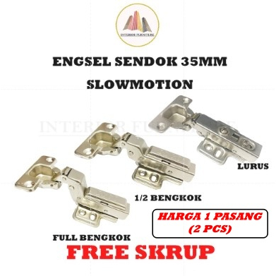 Engsel Lemari Engsel Sendok 35 MM Slow Motion Soft Close Clip On Hidrolik