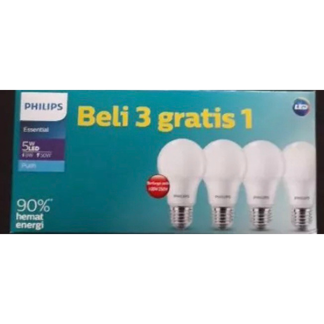PHILIPS led esential paket isi 4pcs (beli 3 gratis 1)