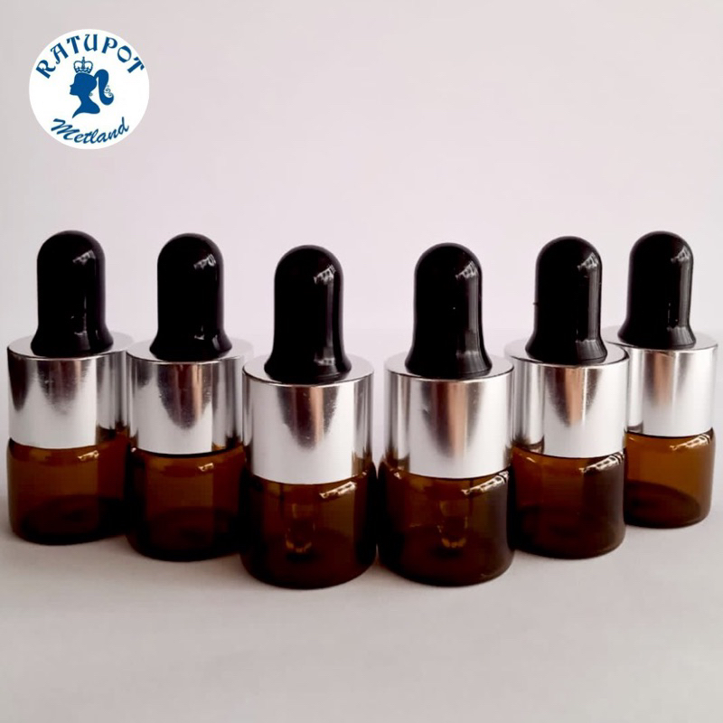 botol 3 ml kaca coklat tipis pipet silver karet hitam