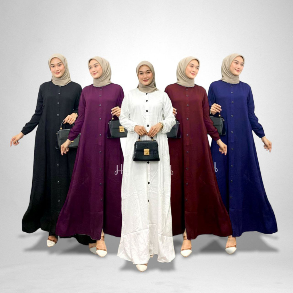 New Gamis Wanita Polos Full Kancing Matt Twill Ori Premium Best Seller Dress Lebaran Lengan Panjang