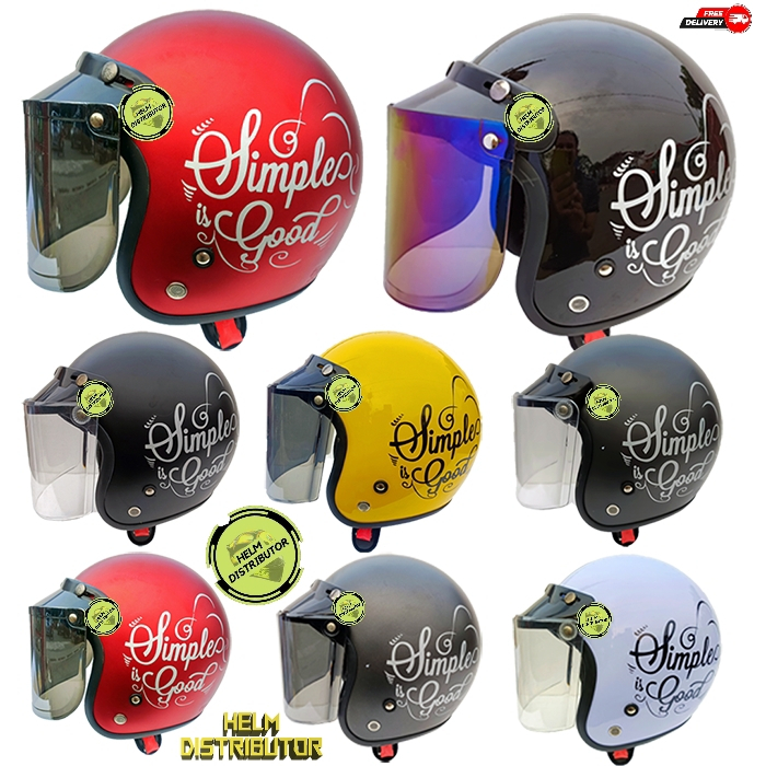 HELM BOGO RETRO MOTIF KACA  DATAR SILVER DAN PELANGI DEWASA PRIA DAN WANITA (COD)