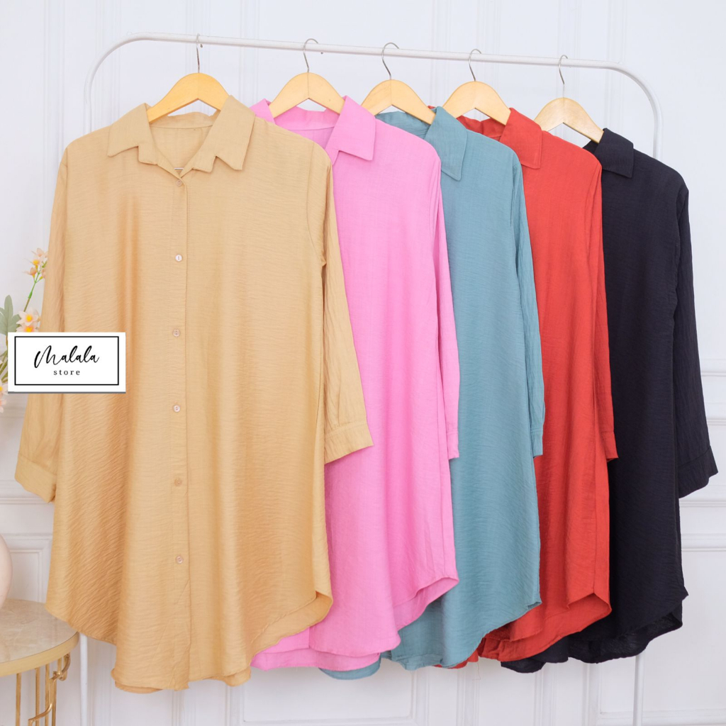 Long Tunik Atasan Wanita Katun Linen Polo Polos Premium