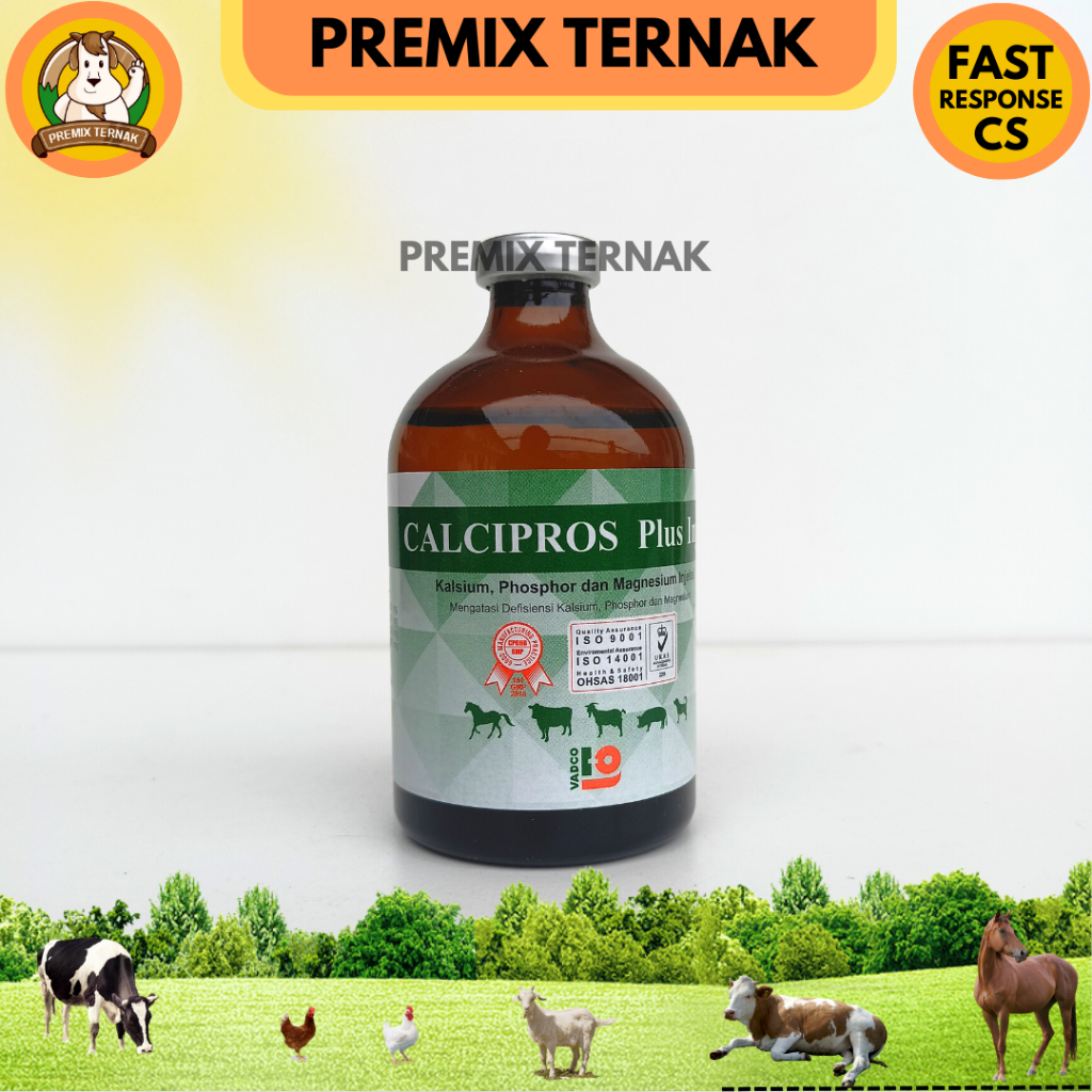 CALCIPROS PLUS INJ 100ML - Obat ambruk sapi kambing domba kekurangan kalsium magnesium dan phosphor - Obat sapi ambruk - Obat kambing ambruk - Mirip Calcidex plus