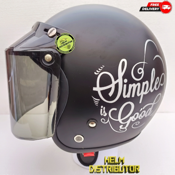HELM BOGO DEWASA MOTIF SIMPLE GOOD,PREMIUM, KACA DATAR GOLD, BIRU, HITAM DAN BENING, UNTUK PRIA DAN WANITA COD