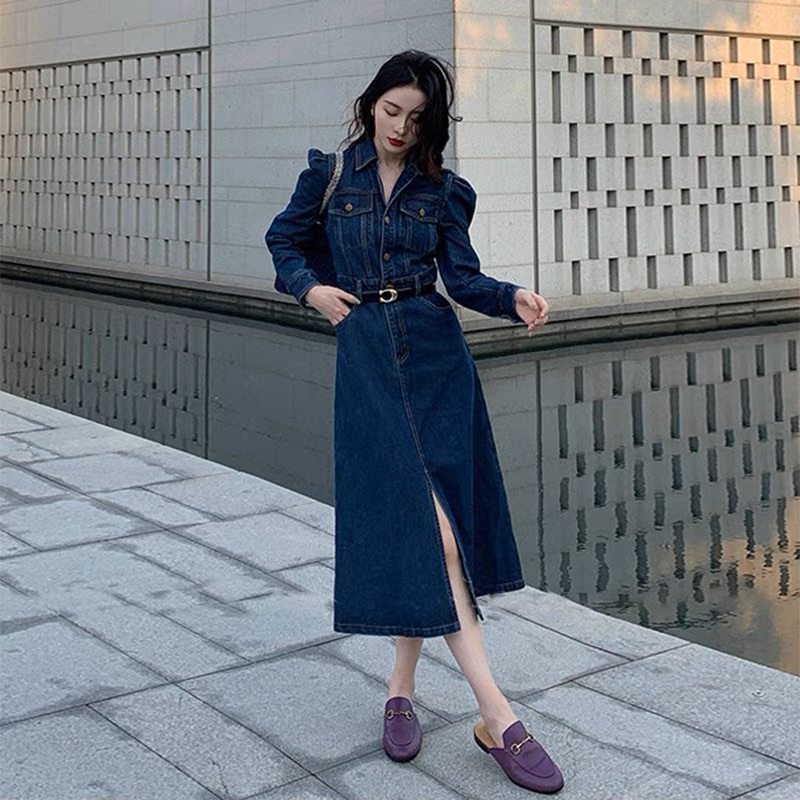 MIDI DRESS JEANS TERUSAN DENIM INCLUDE BELT IMPORT WANITA MX580