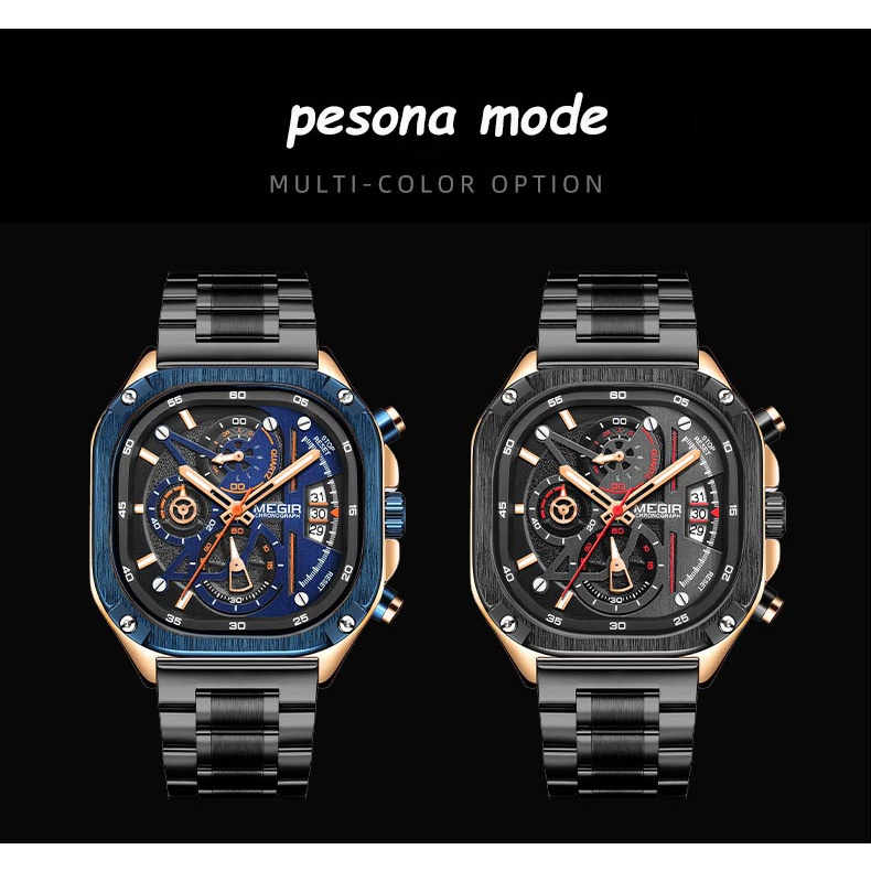 Megir Men's Watch Trend Fashion Square Watch Chronograph Luminous Calendar Men's Watch 2217