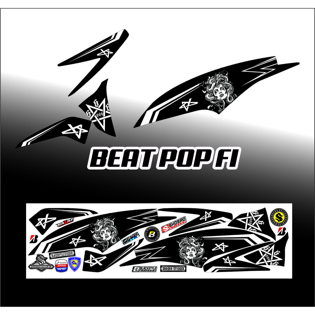 STRIPING BEAT POP HITAM STIKER MOTOR BEAT POP / STIKER HONDA BEAT POP FI HITAM  VARIASI MOTIF MEDUSA