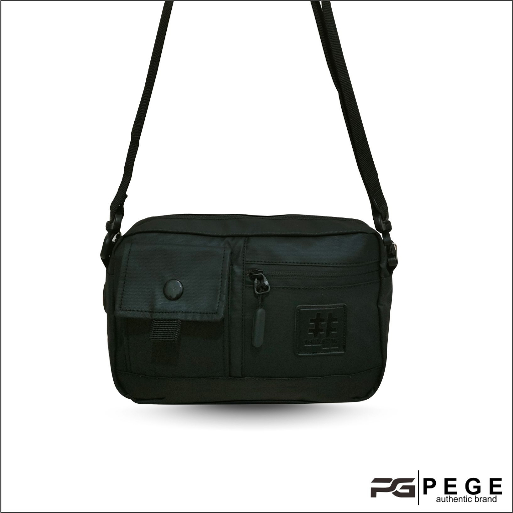 Tas Selempang Bahu Pria PEGE Shiroi 2in1 AntiAir Bahan Bimo Waterproof Bisa Slempang Dan Pouch Model Polos  - PG 8964