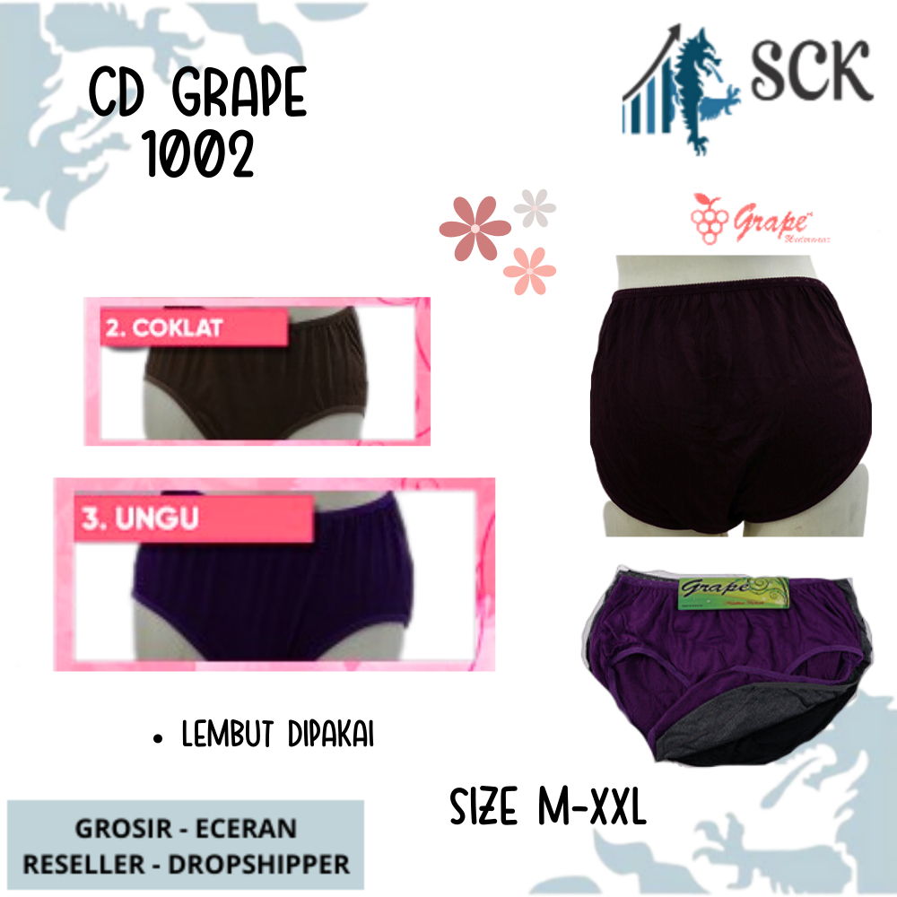 [ISI 3] Celana Dalam GRAPE 1002 Halus / CD Ukuran M-XXL Bahan Katun / Pakaian Dalam Wanita Aneka Warna Grosir - sckmenwear GROSIR