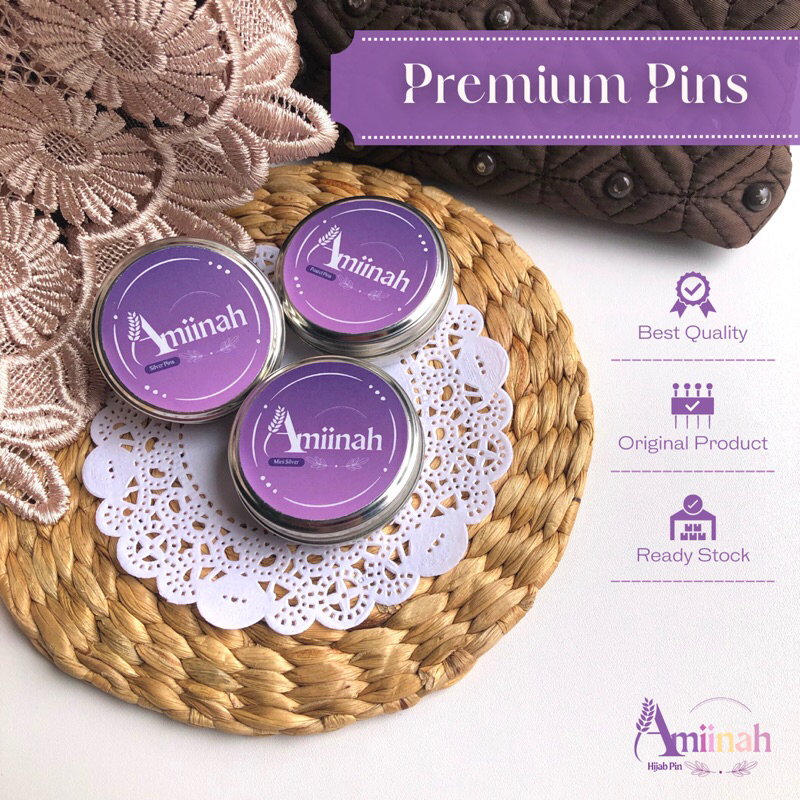 Amiinahhijabpin - Jarum Pentul Hijab Premium Pin Anti Nyangkut Pastel Silver Mini Wijen