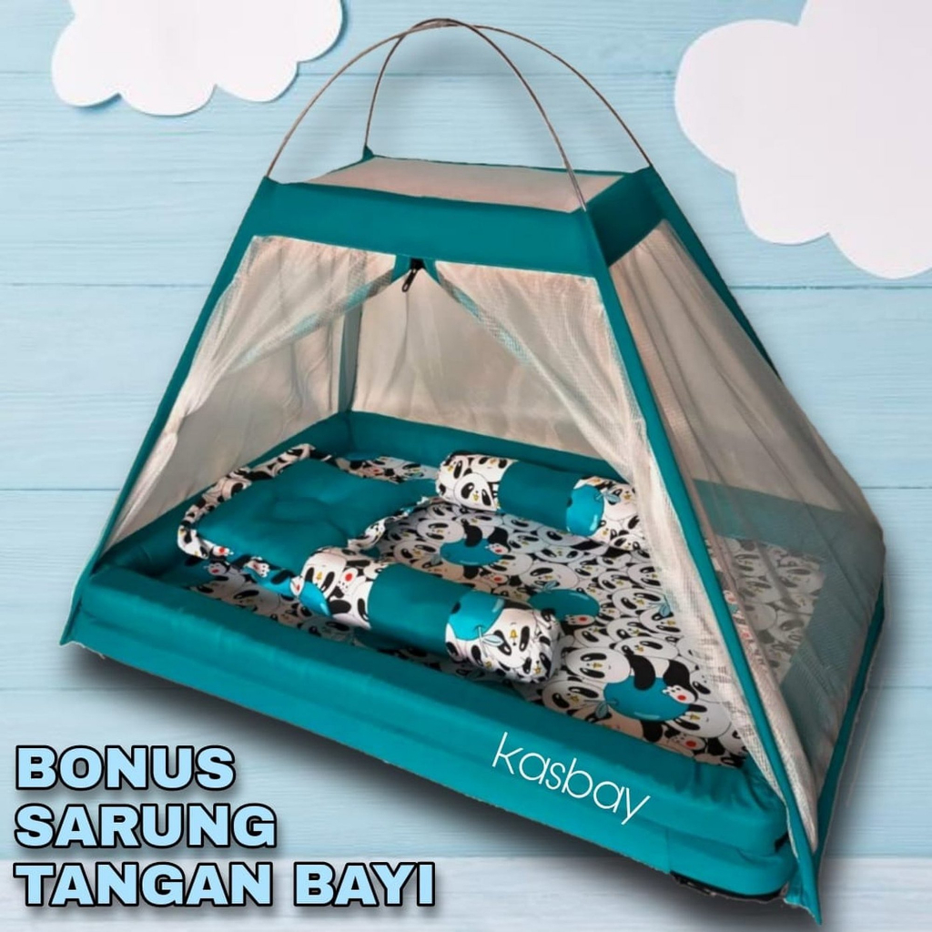 KASUR BAYI KELAMBU/TEMPAT TIDUR BAYI SET LENGKAP BONUS SARUNG TANGAN BAYI PREMIUM