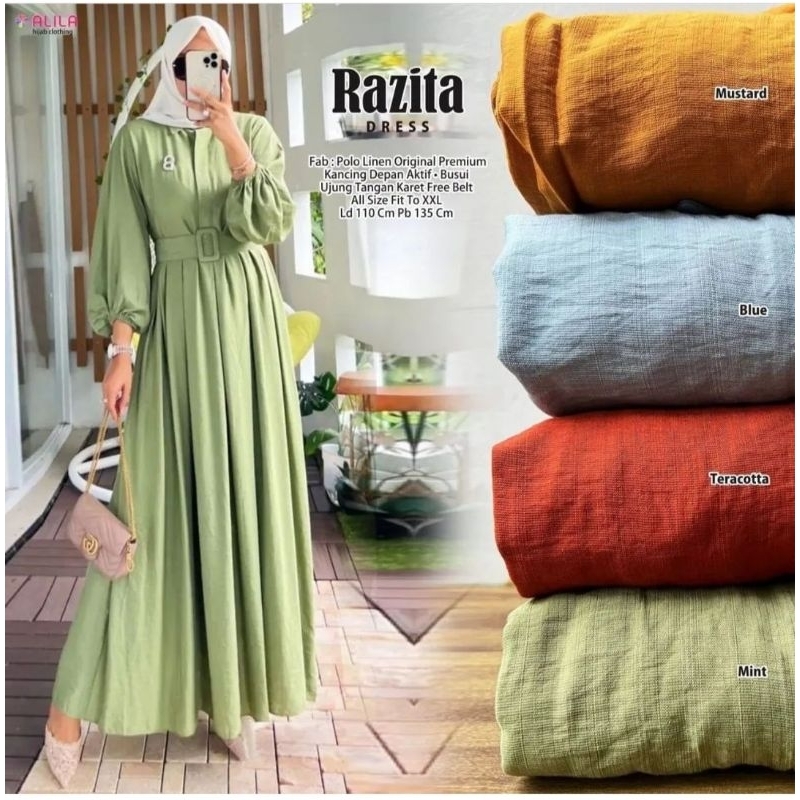 gamis polo linen terbaru/gamis polo linen premium/razita dres terbaru