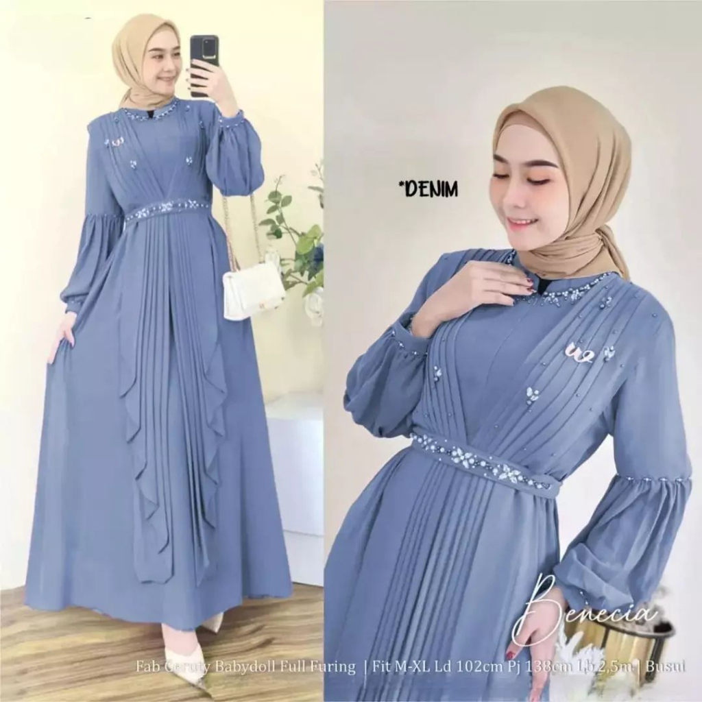 GAMIS BIANCA MAXY APLIKASI PAYET DRESS MUTIARA SIMPLE GAMIS PESTA MODEL KEKINIAN BAHAN CERUTY BABYDOLL FULURING APLIKASI ZIPER DEPAN TALI PINGGANG TERPISAH OUTFIT FASHION WANITA TERLARIS 2023