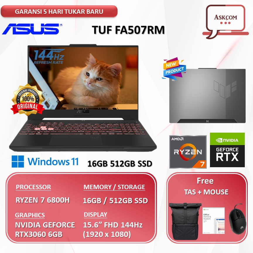 Laptop Gaming Asus Tuf FA507RM R736B6G-O RTX3060 6GB/ RYZEN 7 6800H 16GB 512SSD OHS 15.6FHD 144HZ