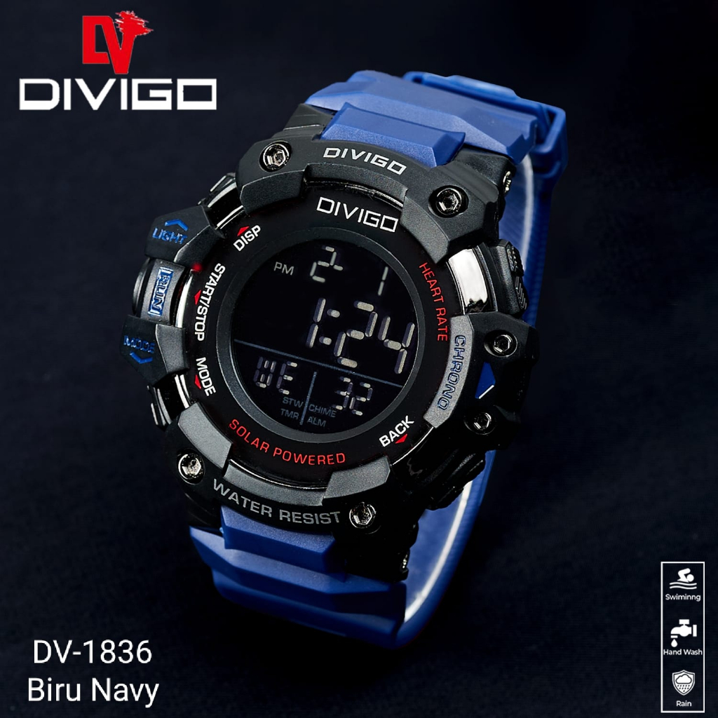 Jam tangan Pria Divigo Digital Sport 1836 Strap Rubber Original Tahan Air-Navy
