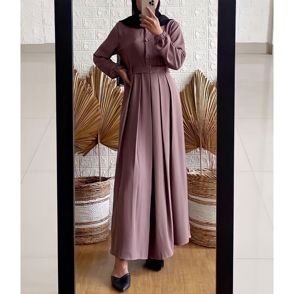 Gamis Monna Belt Dress Sandira Size Jumbo Syari Busui Friendly Terbaru Moscrepe Original