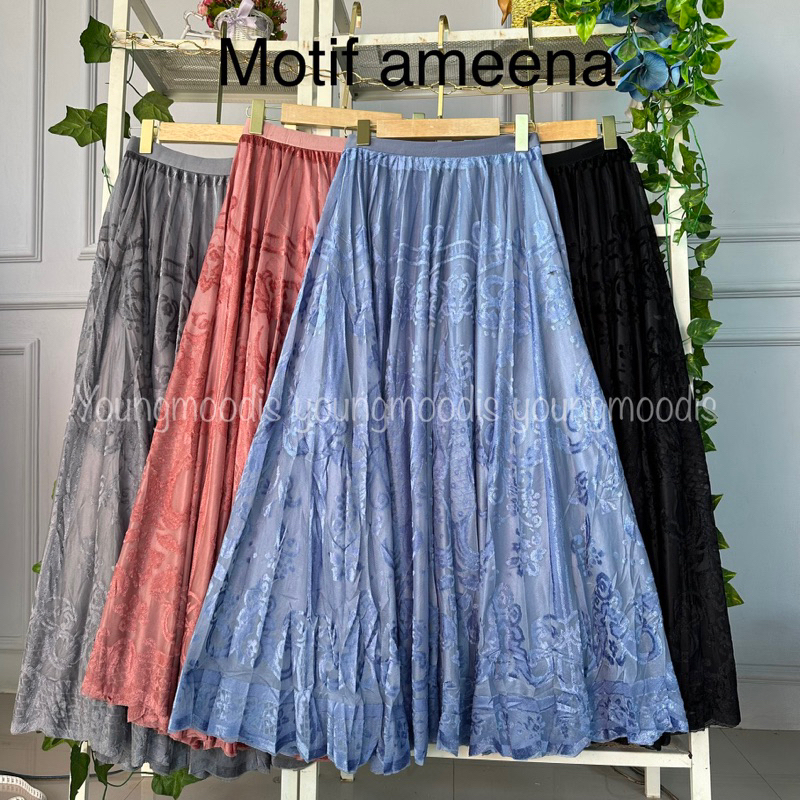 youngmoodis Sahara maxi skirt rok brokat bahan beludru velvet import tebal