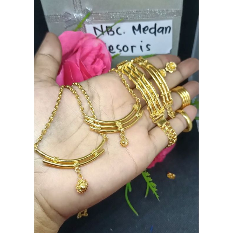 Kalung bambu dan gelang bambu lapis emas 24 k