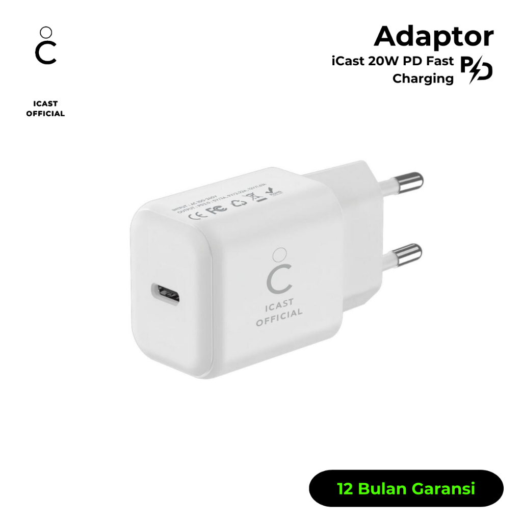 Adaptor 20W USB C for iPhone iCast Wall Charger Fast Charging