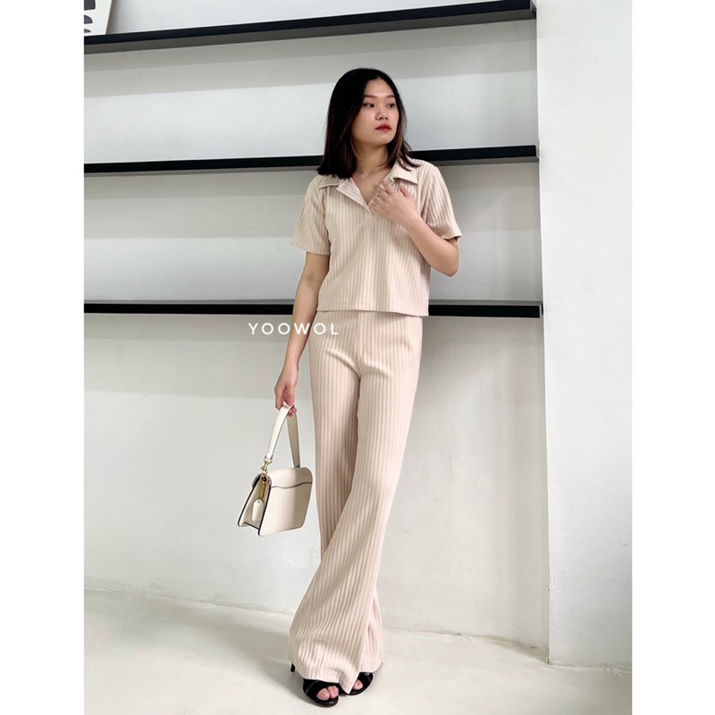 YOOWOL Ginza Top / Atasan Kemeja Knit Lengan Pendek