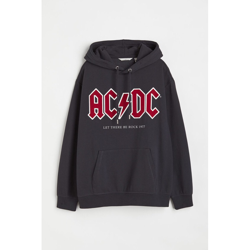 COD 7.7 Hoodie HnM ACDC BE ROCK Dark Grey Sweater HnM Pria Wanita Free Paperbag